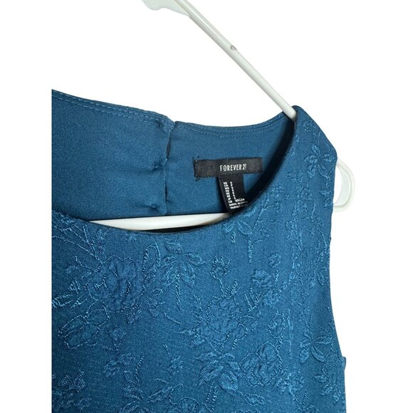 Teal Floral Jacquard Sleeveless Mini Dress Keyhole Back Womens S - Picture 2 of 5